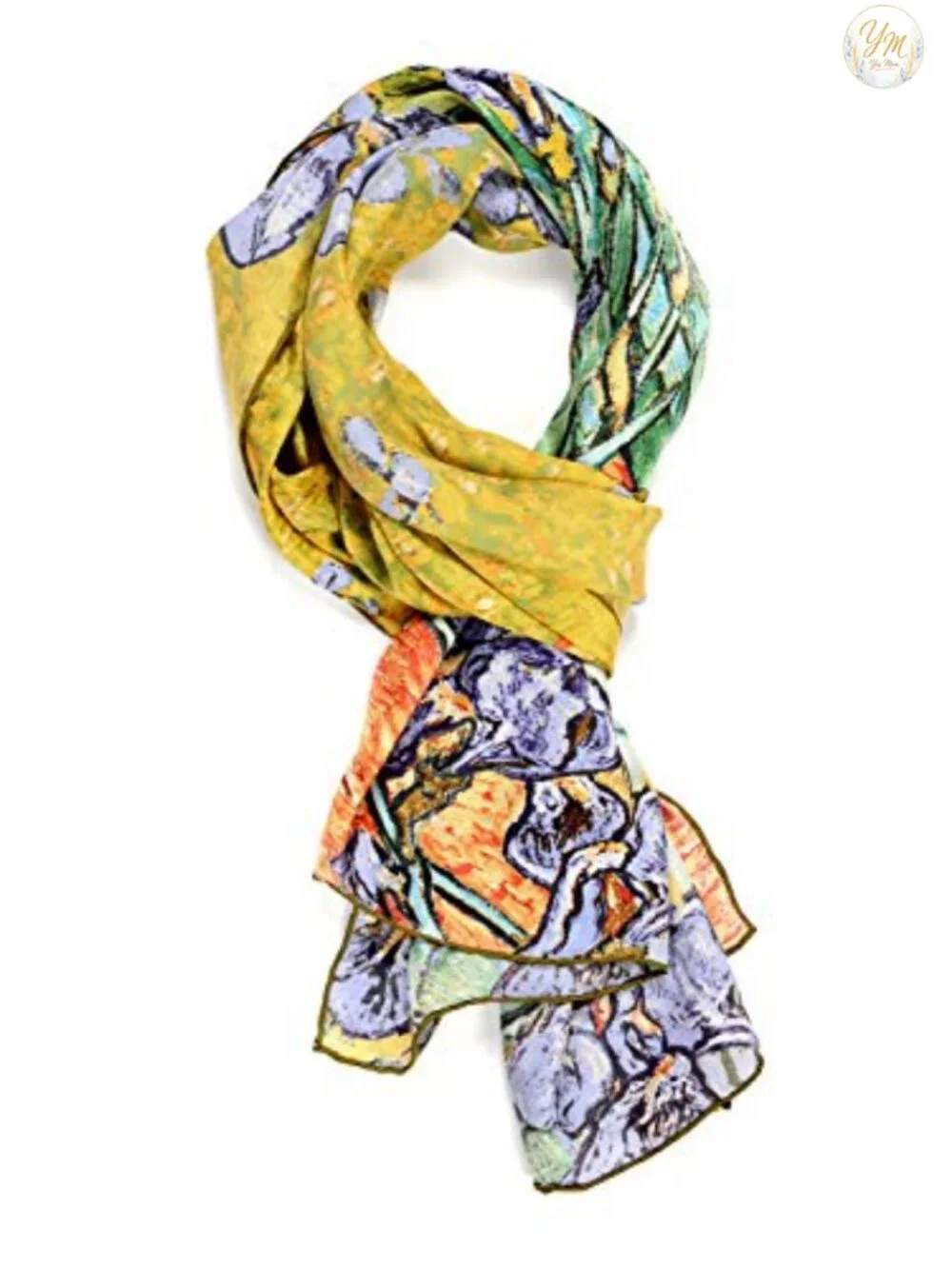 100% Silk Van Gogh Painted Fashion Scarf 60x16.5 Inches